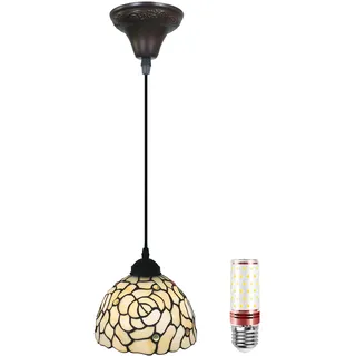 Uziqueif Hängelampe Tiffany Gelb Vintage Pendelleuchte Höhenverstellbar Pendant Light für Küche Schlafzimme Wohnzimmer Flur, Deckenleuchte Hängend, Gelbe Rose