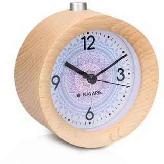 Navaris Reisewecker Analog Holz Wecker mit Snooze, Retro Uhr Rund, mit Design braun