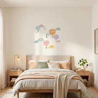 Ambiance Sticker Wandaufkleber-Dekorationsklebstoffe Heißluftballon und Wolken Wandtattoo für Baby, Kinderzimmer und Wohnzimmer - H70 x L50 cm