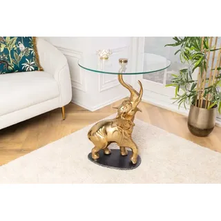 Sitheim® Beistelltisch ELEPHANT 80cm Metall Glas Marmor Skulptur handmade goldfarben|schwarz
