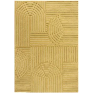 Wollteppich FLAIR RUGS "Zen Garden" Teppiche Gr. B/L: 120 cm x 170 cm, 10 mm, 1 St., gelb (ocker) Esszimmerteppiche 100% Wolle, Hoch-Tief-Effekt, auch als Läufer und in Rund erhältlich