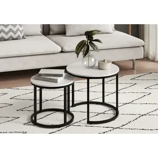 Home Collective Couchtisch 2er Set Beistelltisch Wohnzimmertisch modern rund und quadratisch (ideal als Büro Ablagetisch oder als Wohnzimmer Deko, Kleiner runder Tisch Set 2 in 1), hochwertiges Design mit Metallgestell, stabile Tischplatte, weiß weiß Rund | 50 cm x 50 cm