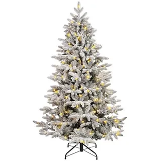 Salcar Künstlicher Weihnachtsbaum mit Schnee Tannenbaum Künstlich Christbaum mit Weiß Schneeflocken, 210 cm, mit 1798 Zweigen (789 PE + 1009 PVC) und 500 LEDs 210 cm