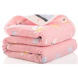 Hayisugar Kinder Decke 6 Schichten Musselin 100% Baumwolle Babydecke weich Krabbeldecke Kinderwagen Decke Kuscheldecke Kinderwagendecke, Spieldecke, Rosa Welpe, 120 x 150 cm