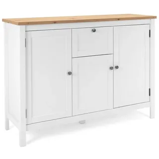 Newroom Sideboard Wildeiche 120 cm, Wildeiche Sideboard Vintage Industrial Highboard Anrichte Wohnzimmer weiß