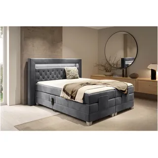 MEBLINI Boxspringbett Elektrisch Verstellbar mit LED - Gepolstert Doppelbett mit Matratzen und Toppers - Polsterbett - Bett mit Kopfteil - SANTORE - 120x200 - H3/Dunkelgrau Samt