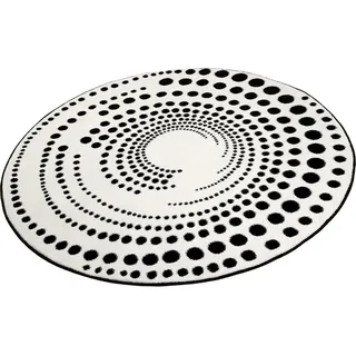 Esprit Teppich Eddy ESP-3249, rund, Höhe: 13 mm, geometrisch, Kreise, schwarz weiß, Wohnzimmer, Kinderzimmer weiß Ø 150 cm x 13 mm