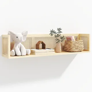 Rattan-Wandregal, 91,4 cm lang, natürliches Kiefernholz, schwimmendes Weidenregal für neutrale Kinderzimmer-Dekoration und Wohnzimmer, Schlafzimmer