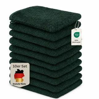 Komfortec 10er Waschlappen Set 16x21 cm aus 100% Baumwolle | Waschhandschuhe, Weiche Frottee Waschlappen, Saugfähig & Hautfreundlich, Dunkelgrün