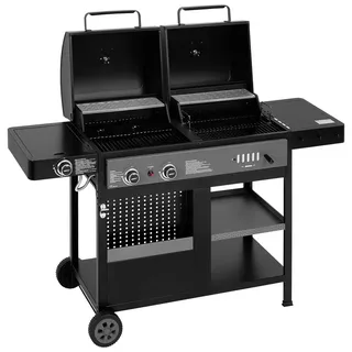 Royal Gourmet Kombigrill 2-in-1 Gasgrill Holzkohlegrill, 2 Brenner mit Seitenbrenner 10 kW Campinggrill - Schwarz