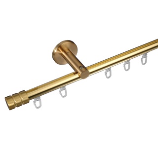 Liedeco Gardinenstange Vorhangstange Stilgarnitur Innenlaufgarnitur Komplettgarnitur Zylinder mit Rille | edelstahl-optik, gold-matt | 16 mm Ø (gold-matt, 200 cm Innenlauf)