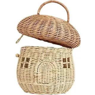 Aufbewahrungskorb Aus Weide Mit Pilzmuster Und Deckel – Rattan-pilzdekor Im Cottagecore- Und Bohème-stil, Ideales Valentinstagsgeschenk