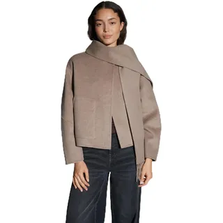 OPUS Damen Jacke | HENRICA Boxy Wolljacke mit abnehmbarem Schal warm Taupe, 40 - 40