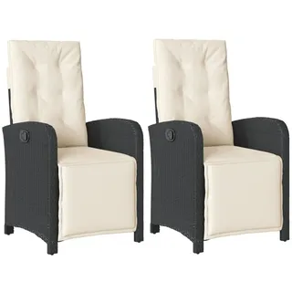 vidaXL Gartensessel mit Fußteil 2 Stk. Verstellbar Schwarz Poly Rattan