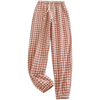 Kielsjajd Schlafanzughose Damen Lang Karierte Pyjamahose Winter Weich Nachtwäsche Hose Schlafhose Freizeithose Strandhose mit Taschen und Kordelzug, Damen Yogahose Stretch Bequeme Pyjamahose