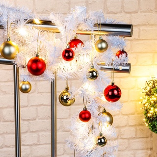 Weihnachts-Girlande mit Lichterkette und Christbaumkugeln - weiß / 5 m - Künstliche Tannen Deko Girlande warm weiß beleuchtet für Außen
