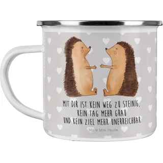 Mr. & Mrs. Panda Camping Emaille Tasse Igel Liebe - Geschenk, Ehefrau, Verlobung, Metalltasse für Camping, Emaille Trinkbecher, Freund, Edelstahl