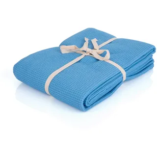 Pique-Decke mit Zierstich-Einfassung, Waffelpique, Bettüberwurf, Tagesdecke, Hellblau