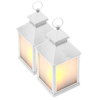 Lunartec Gartendeko-Laterne: 2er Pack LED-Laterne mit realistischem Flammenspiel und Timer, weiß (Deko Lampen)