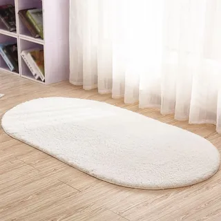 Treer Teppich Wohnzimmer Oval Kurzflor Moderne Berbervlies Waschbarer Schlafzimmer rutschfest Flauschig Weicher Wohnztimmerteppich fürs Kinderzimmer Geeignet (80x160cm,Weiß)