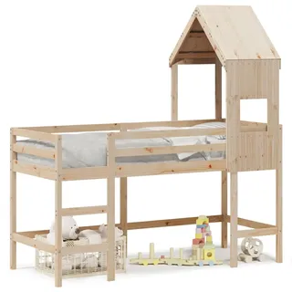 vidaXL Hochbett mit Leiter und Dach 90 x 190 cm Kiefer massiv beige