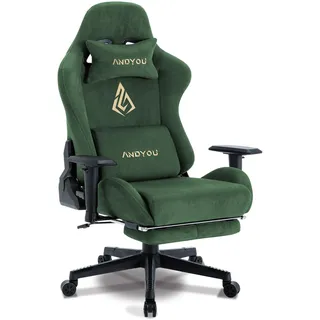 Andyou Gaming Stuhl – Ergonomischer Gaming Sessel Erwachsene, Gamingstuhl mit Fußstütze, Atmungsaktiver Stoff Bürostuhl, Höhenverstellbarer Gaming Chair