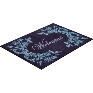 Fußmatte GRUND "Welcome", blau (anthrazit, blau), B:60cm H:8mm L:85cm, Kunstfaser, Teppiche, Fußmatte, Schmutzfangmatte, mit Spruch, In- und Outdoor geeignet, waschbar