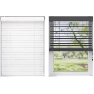 PVC Jalousie Weiß Anthrazit Sonnenschutz für Fenster Tür | viele Größen | 50 mm Lamellen aus Kunststoff | Sichtschutz Blendschutz Wandmontage Deckenmontage Jalousette Faltrollo Rollo (120 x 130 cm)