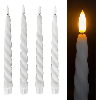 Online-Fuchs LED-Kerze 4 Stabkerzen gedreht aus Echtwachs mit 6-Stunden Timer (Grün, Blau, Lila, Gelb, Weiß, 472682), moderne Twist-Optik in einem glänzenden Farbton weiß