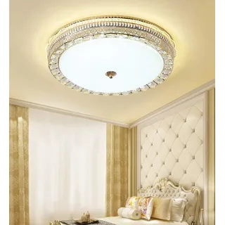 Antik Deckenleuchte LED Kristall Vintage Schlafzimmer Wohnzimmer Lampe Dimmbar Modern Goldene Design Deckenlampe Elegante Rustikale für Arbeitszimmer Büro Esszimmer Küche Runde Glas Schirm, Ø50cm