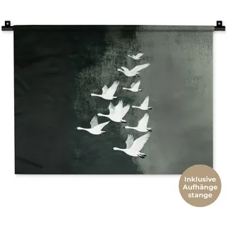 MuchoWow Wandteppich Vogel - Japandi - Grün, Rechteckig, Höhe: 3 mm, Wanddeko Teppich Wohnzimmer, Schlafzimmer, 60x45 cm grün Rechteckig | 60 cm x 45 cm x 3 mm