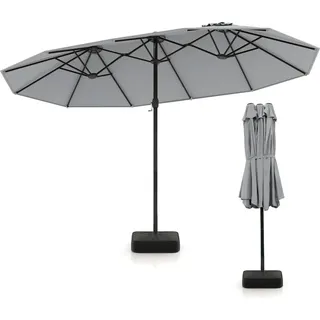 COSTWAY Doppelsonnenschirm 443x265cm mit Ständer & Kurbel , Sonnenschirm Groß XXL UPF 50+, Gartenschirm Terrassenschirm, Marktschirm Grau - Grau