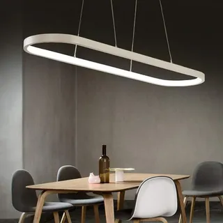 Bellastein Pendelleuchte Oval Esstisch Büro Lampen, LED Hängeleuchte Dimmbar Deckenleuchte mit Fernbedienung, Modern Ring Design Kronleuchter für Esszimmer Küchenlampe Blendfrei (L70cm, Weiss)...