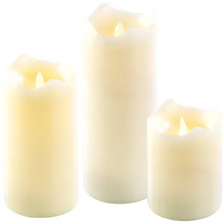 Echtwachskerzen mit beweglicher LED-Flamme, 3er-Set