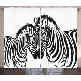 ABAKUHAUS Safari Rustikaler Vorhang, Monochrome Jungle Zebras, Wohnzimmer Universalband Gardinen mit Schlaufen und Haken, 280 x 225 cm, Weiß Grau