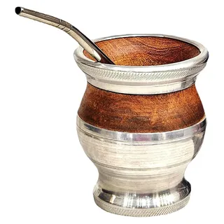 Traditionelle Argentinische Mate Tasse mit Edelstahl Beschichtung - Braun
