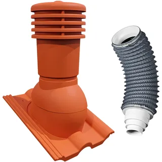 Bandloo Entlüfterkamin Dachziegel Lüftungskamin VENTOS X PLUS 150 mm + FLEXOS X PLUS 60 cm für Tile Nelskamp Finkenberger, Benders Mecklenburger. Pfanne Entlüftung (Ziegelrot RAL 8004)