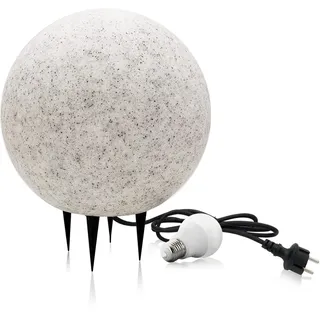 ekobi Stein Kugelleuchten Außen Wasserdicht und Winterfest IP65 Gartenlampe Aussen, IP65 Kabel 2m Garten Deko, Gartenleuchten mit Strom (ø28 cm (M) + Glühbirne)