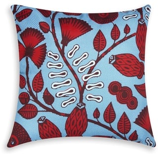 Excelsa Afrika Blätter Dekoratives Kissen, Füllung inklusive, Bezug aus Baumwolle, Rot und Hellblau, 45 x 45 cm