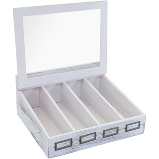 Mendler Besteckkiste HWC-C25, Holzbox mit Deckel Besteckkasten, Paulownia 17x37x33cm ~ weiß, shabby