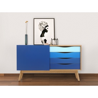 Kommode WOODMAN Sideboards Gr. B/H/T: 128 cm x 71 cm x 42 cm, 4, 1, blau (blau verschiedene töne) Kommoden Sideboards im skandinavischen Design
