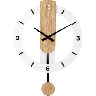 MOPUEA Wanduhr Wanduhr Holz Lautlos Ohne Ticken Modern Skandinavisch Mit Pendel Groß