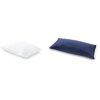 TEMPUR Comfort Air Medium Schlafkissen, atmungsaktives Kopfkissen & Jersey-Kissenbezug mit Reißverschluss für Comfort & Traditional Breeze Schlafkissen, Blau