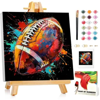 Malen Nach Zahlen Kinder mit Rahmen, Rugby Malen nach zahlen kinder ab 5 6 7 8 9 10 Jahre, Malset mit Rahmen, Pinsel und Acrylfarben, Geschenk für Mädchen und Jungen, mit Glitzer 20x20cm