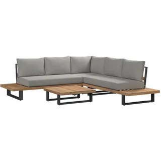 Ambia Garden Loungegarnitur, Grau, Akazie, Holz, Metall, Akazie, massiv, Füllung: Polyester, 254.5x254.5 cm, FSC 100%, geeignet für Balkon, Loungemöbel, Gartenlounge-Sets