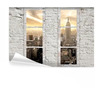 decomonkey Fototapete New York 300x210 cm XL Tapete Wandbild Wandbild Bild Fototapeten Tapeten Wandtapete Wandtapete Skyline Stadt Ziegel Muster Ziegelmauer Fenster