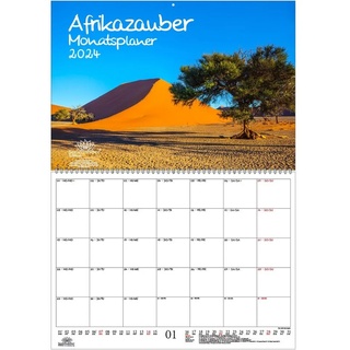 Seelenzauber Wandkalender Afrikazauber Planer DIN A2 Kalender für 2024 Afrika Landschaft Reise weiß