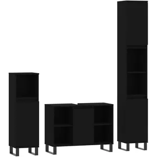 vidaXL 3-tlg. Badmöbel-Set Schwarz Holzwerkstoff