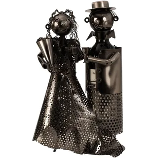 Moderner Wein Flaschenhalter Flaschenständer Hochzeitspaar aus Metall in Silber Höhe 37 cm Breite 24 cm