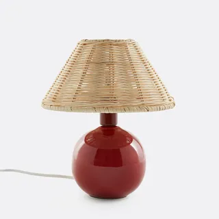 Tischlampe Alios, Keramik Und Rattan Bordeauxrot/natur